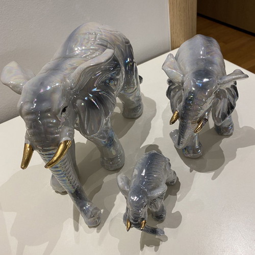 Elephant figurines used, porcelain, set of 3