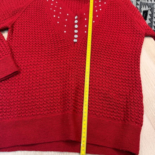 Knitted red sweater with strass and buttons like new, size L