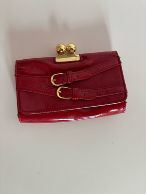 Bershka clutch red patent leather like new with gold details