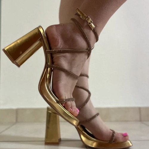 Gold platform sandals, size 40, comfortable heel