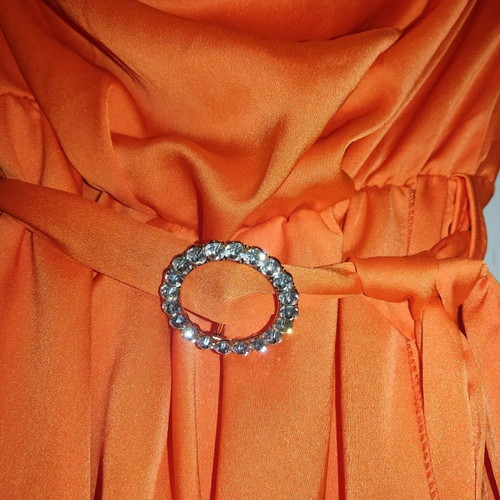 Women's dress new orange with belt and front slit