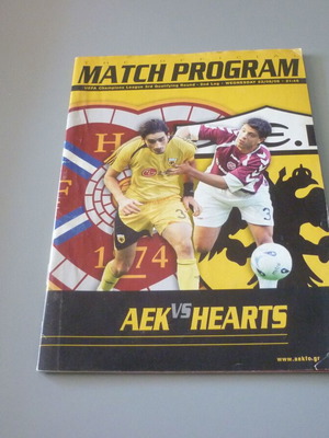 Πρόγραμμα ποδοσφαίρου ΑΕΚ-Hearts UEFA Champions League μεταχειρισμένο, 23/8/2006
