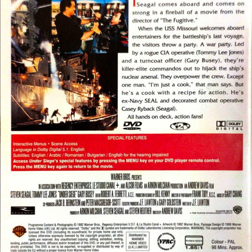 Under Siege DVD action movie used with Steven Seagal and Tommy Lee Jones