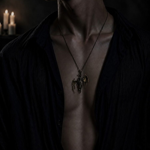 Gothic Men's Angel Wings Necklace Dark Fantasy Stainless Steel