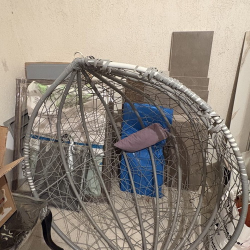 Aurora Rattan Grey Hanging Egg Chair with Base and Cushion used