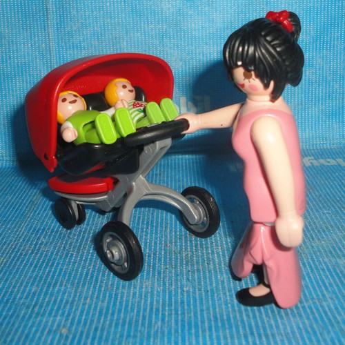 Playmobil mother with twins in stroller