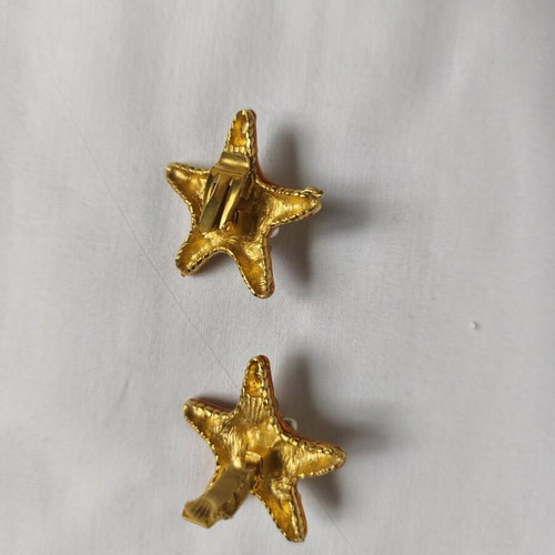 Earrings with clip and multicolored stones like new, gold tone