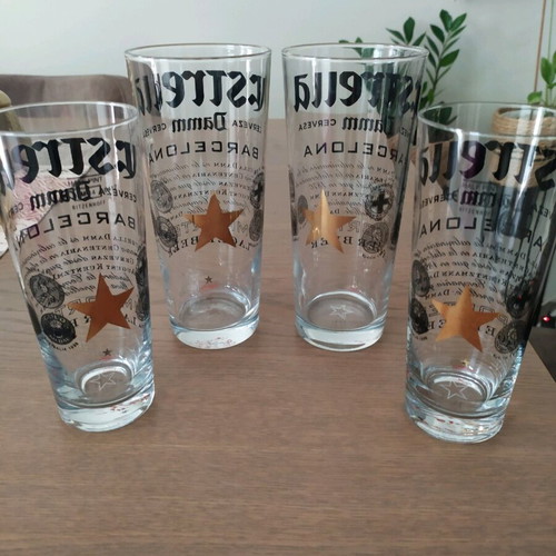 Estrella beer glasses new, 2x400ml & 2x300ml Ritzenhoff crystal