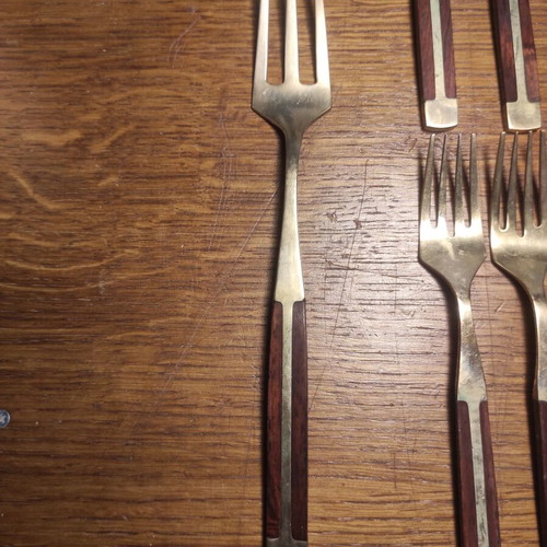 Vintage brass and rosewood cutlery set, 93 pieces, Mid-Century