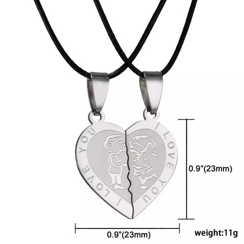 Steel necklace set of 2 heart couple new