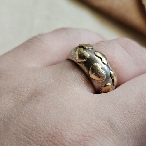 Vintage ring 750 and 925 with 18K gold hearts