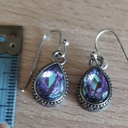 Bohemia earrings with iridescent stone, like new, silver multicolor