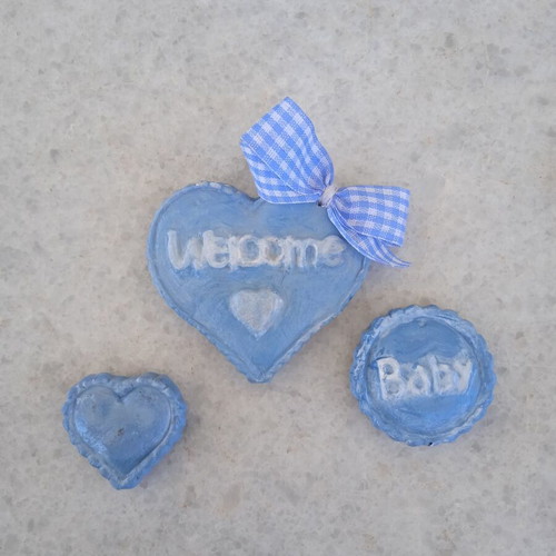 Handmade magnets set of three, blue, welcome baby
