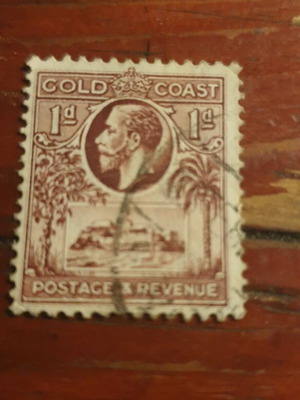 Γραμματόσημο Gold Coast 1928 1 Penny King George V μεταχειρισμένο, μωβ-καφέ