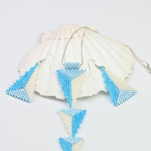 Necklace and earrings set Sea Latitudes custom made, blue and yellow
