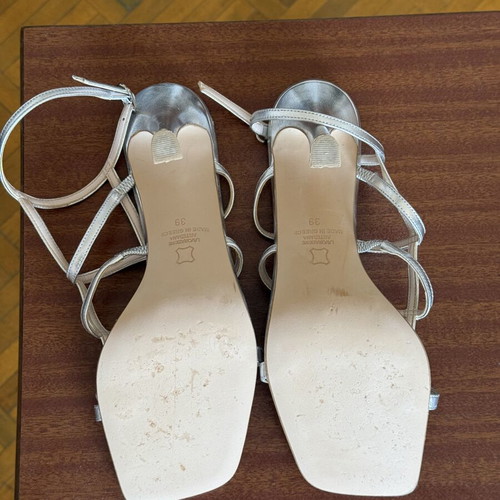 Fardoulis Silver Leather Sandals Size 39 New