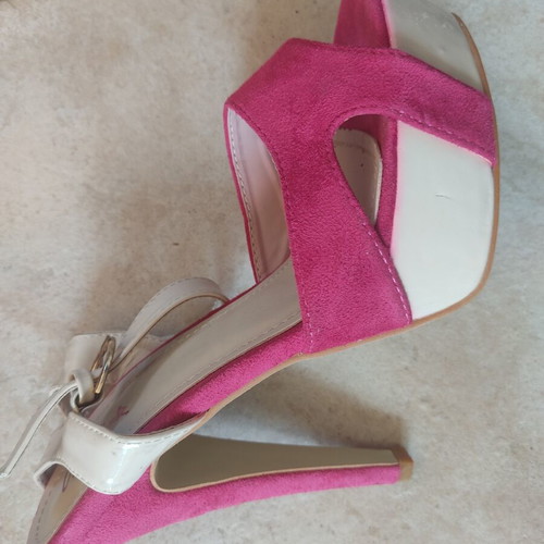 Vera Blum Stiletto Peep Toe Sandals used, fuchsia and cream, size 39