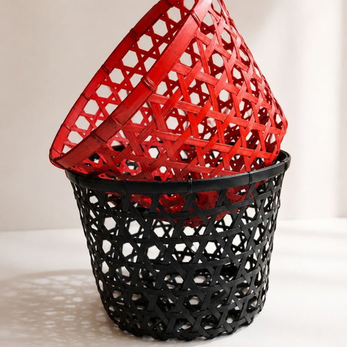 Bamboo baskets set of two large, like new, black and red