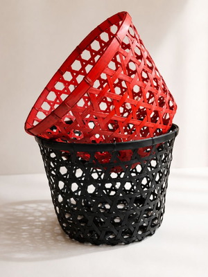 Bamboo baskets set of two large, like new, black and red