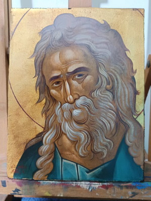 Saint Symeon handmade icon egg tempera with 23K gold leaf