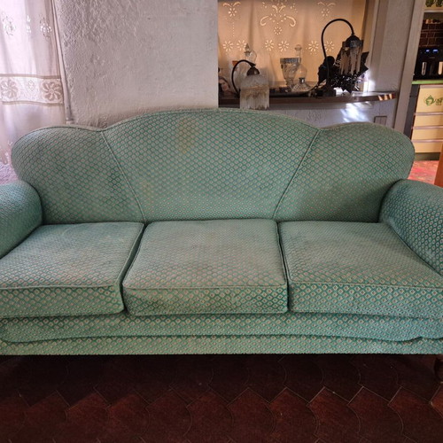 Vintage English Style Handmade Sofa like new, emerald velvet jacquard