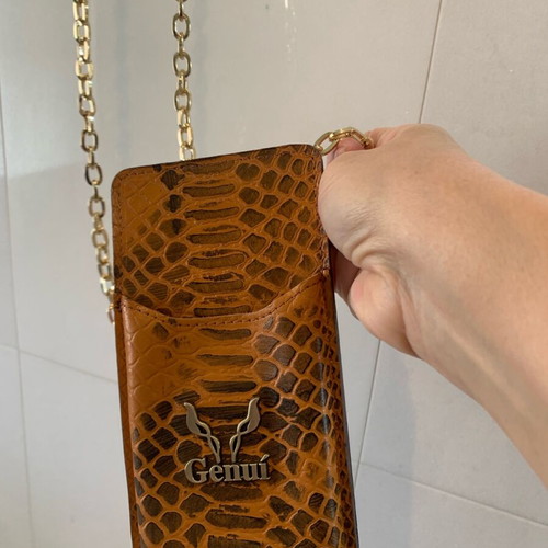 Genui phone case bag new with crocodile-style leather and gold chain