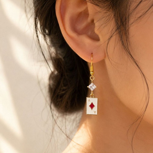 Handmade Ace of Diamonds Earrings with Sparkling Zirconia Crystal new