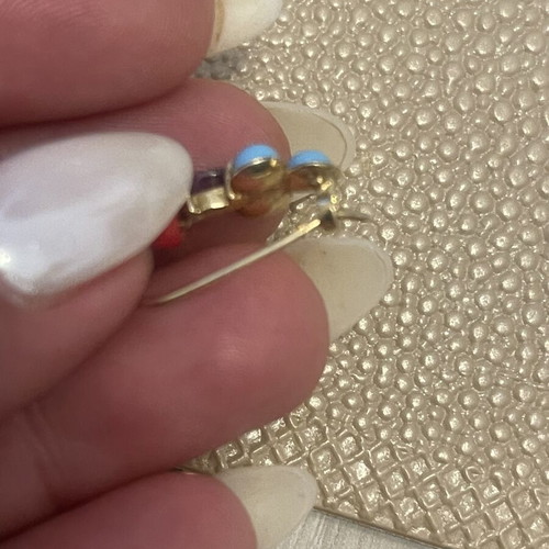 Gold 585 earrings with semi-precious stones used, 2 cm height
