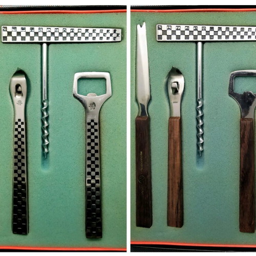 Vintage/Retro 60s YAX Bar Set 4 Pieces new Stainless Steel and Teak Wood