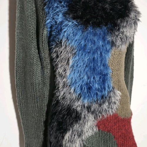 Handmade retro knit sweater with patchwork design like new