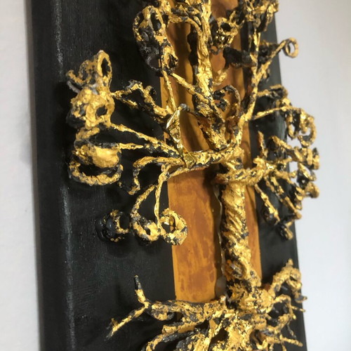 Handmade embossed artwork The Tree of Life gold and black new