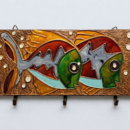 Wrought iron hanger handmade vintage used from 1950s in copper tones