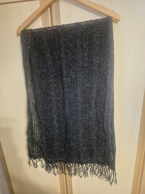 Handmade knitted shawl with shiny thread and fringes, new