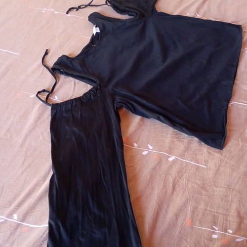 H&M black blouse with shoulder cutouts and cords, new