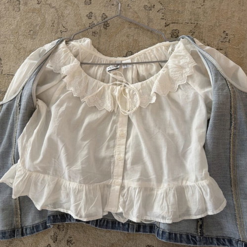 H&M denim corset and white romantic top, size XS