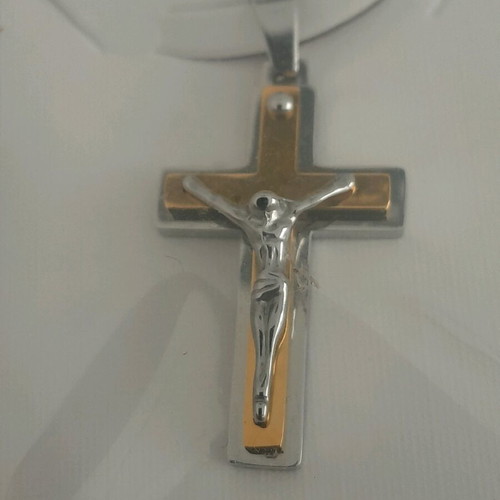 Small decorative cross with chain new, gold and silver colors