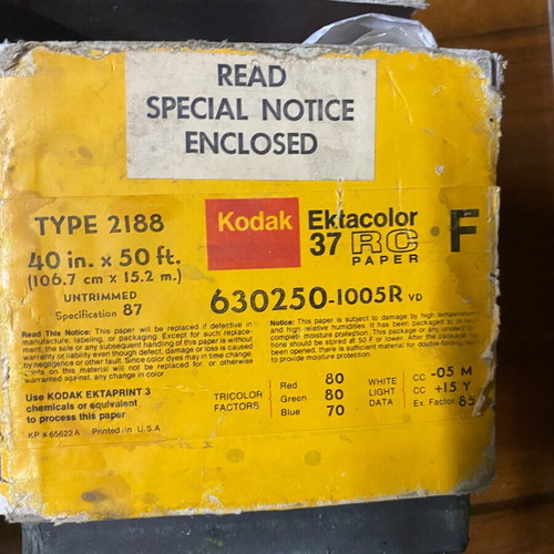 Kodak Ektacolor 37 RC Paper Type 2188 like new, glossy 40in x 50ft