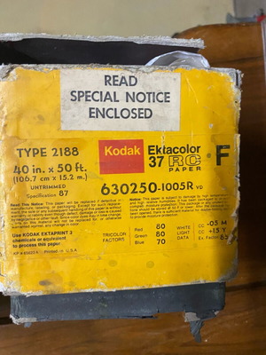 Kodak Ektacolor 37 RC Paper Type 2188 like new, glossy 40in x 50ft