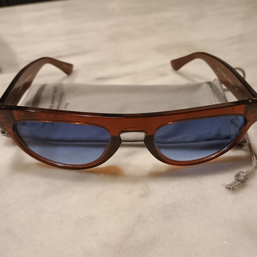 A.Kjaerbede sunglasses like new, unisex dark red frame with blue lens