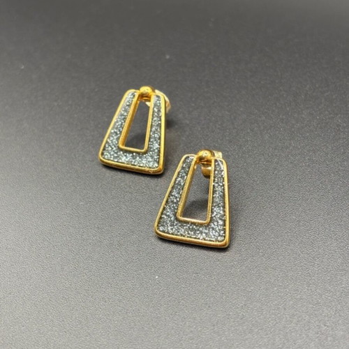 Earrings new, gold-plated brass 24K with glitter enamel and titanium posts