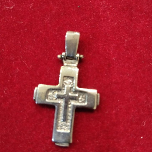 Silver 925 men's cross pendant with cord, new