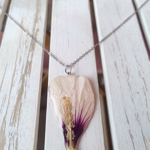 Floral necklace handmade talisman with hibiscus