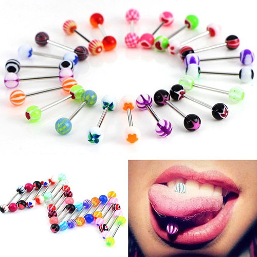 Tongue Piercing Earrings new, colorful balls, 316L stainless steel