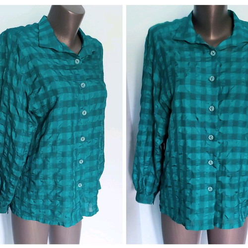 Green silk shirt Burda model like new, sizes L XL