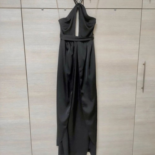 Zini iconic maxi satin slit backless halter dress