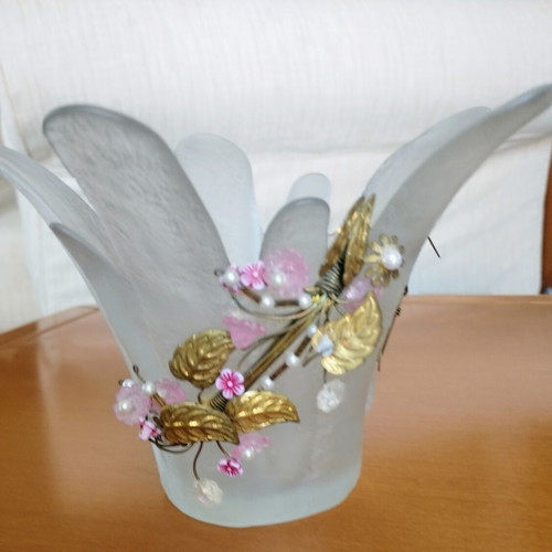Handmade Murano Art Glass Lotus Vase, like new, 20cm opening