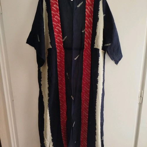 Kimono pareo dark blue with red stripes and beige ears like new