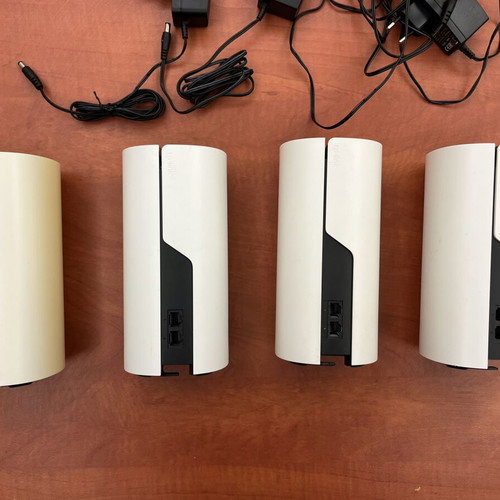 TP-Link Deco M4 mesh WiFi system, 4 units, one sun-faded