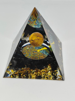 Handmade Orgonite Pyramid with Tiger's Eye and Tree of Life