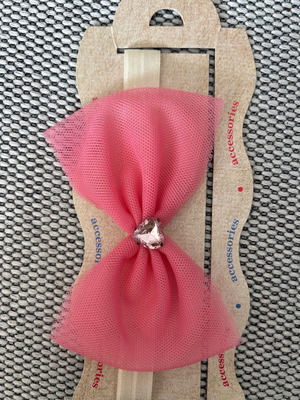 Children's headband white with pink bow and tag new